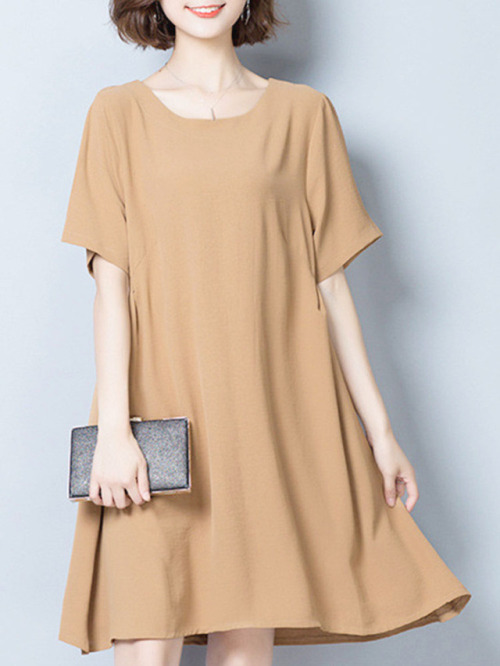 hyokko:Casual Loose Solid A-Line Short Sleeve Dress Use “Joanna15“ for a discount on your purchase !