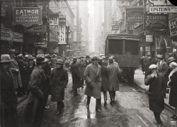 vintageeveryday:  Nassau Street, looking south from Fulton Street, NYC, on March 3, 1926. 