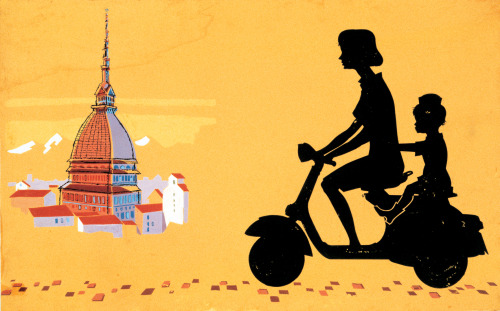 Bernard Villemot, poster illustration for Vespa scooters, 1956. Via vespa-house.com.au