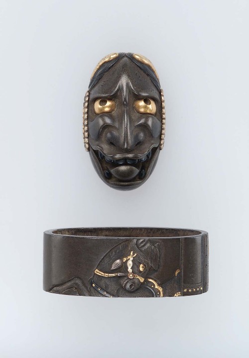 Fuchi-kashira with designs of Hannya mask and horse Japanese Early 19th century