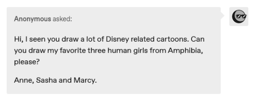 A request for a drawing of Anne, Sasha, and Marcy.