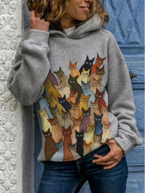 chowchochic:Cartoon Cats Print HoodieGet them here25%OFF coupon: 25SAVEfree shipping coupon here