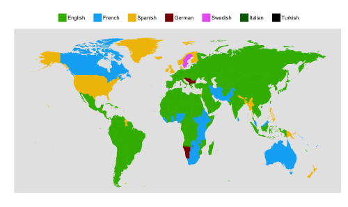 useless-swedenfacts:mapsontheweb:The most popular language studied on Duolingo in each country.the m