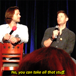 sammyhale:  The boys discussing Jensen playing a Soulless!Dean (x)