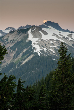 Eocene:  Full Moon Setting Over North Cascades By Mike Annee