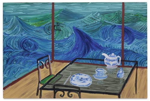 trulyvincent:David HockneyBreakfast at Malibu, Wednesday1989oil on canvas24 by 36 in. 61 by 91.4 cm