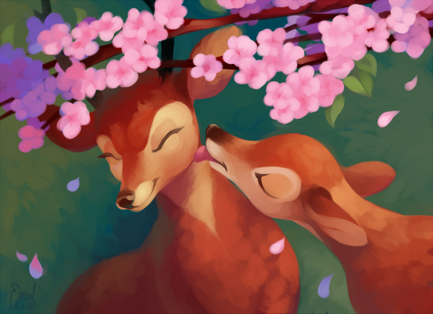 dyani-yahto:deerypoof:Love is in the air…!A cute deer couple :DAhhhcute &lt;3