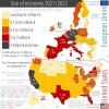 Size of economy across the US and the EU measured by GDP nominal in trillions US dollars. US GDP nominal is 22.9 trillion $. EU GDP nominal is 17.9 trillion $. Size of economy is proportional to its population size. 2021/2022 data
by @Maps_US_EU