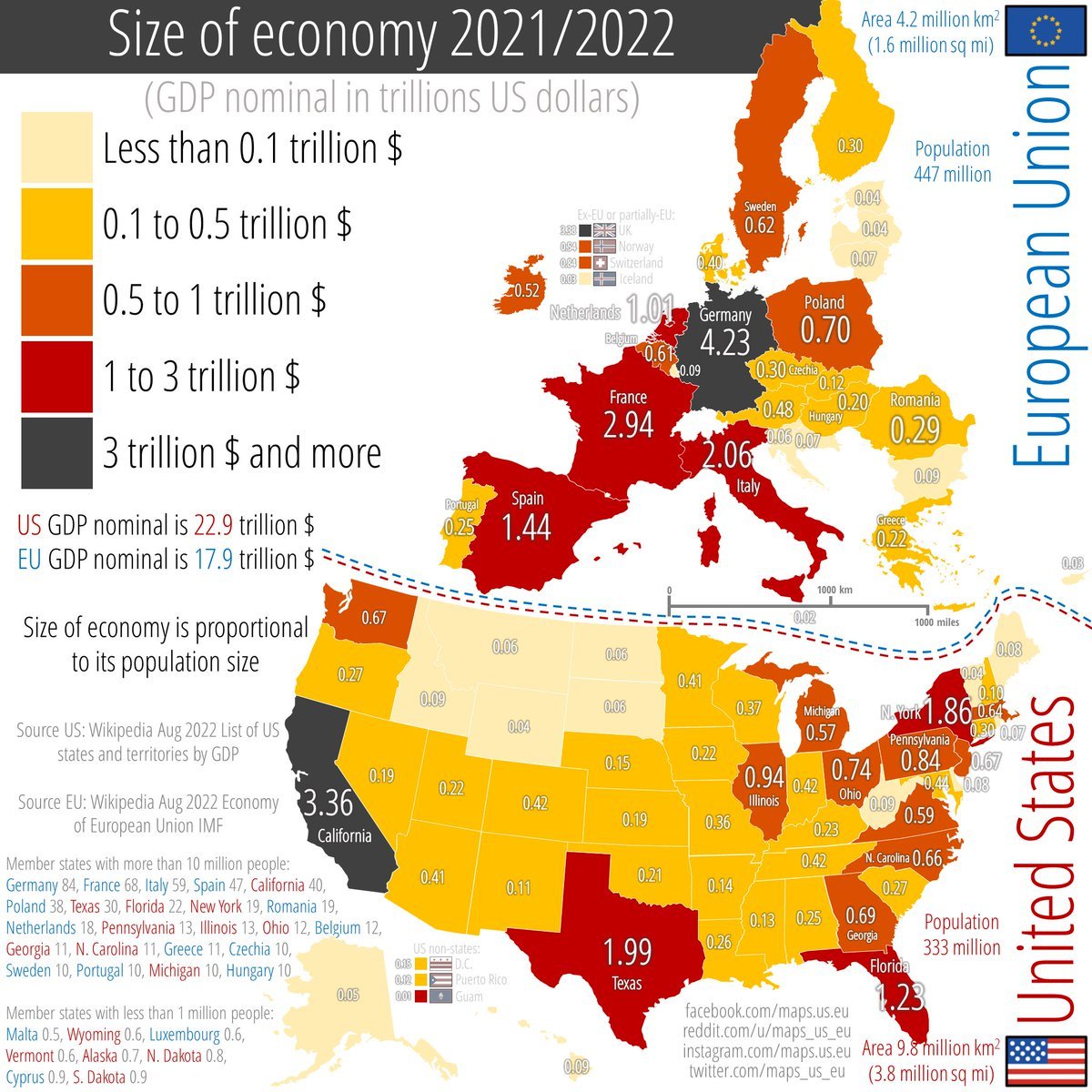 Size Of Economy Across The US And The EU Measured Maps On The Web