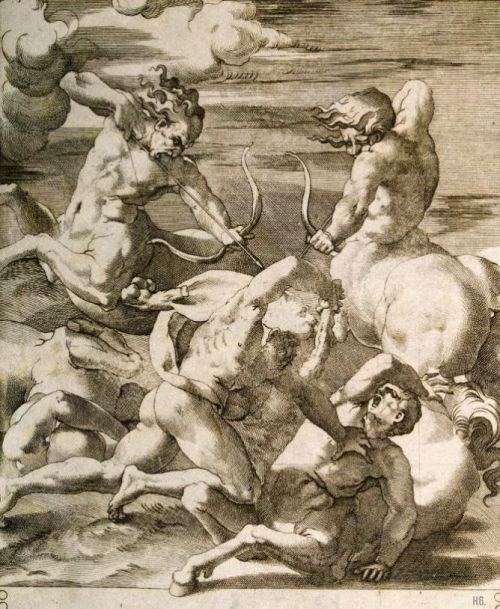 hadrian6: Battle between Hercules and the Centaurs. 1526-27. Gian Jacopo Caraglio. Italian. 1500-156