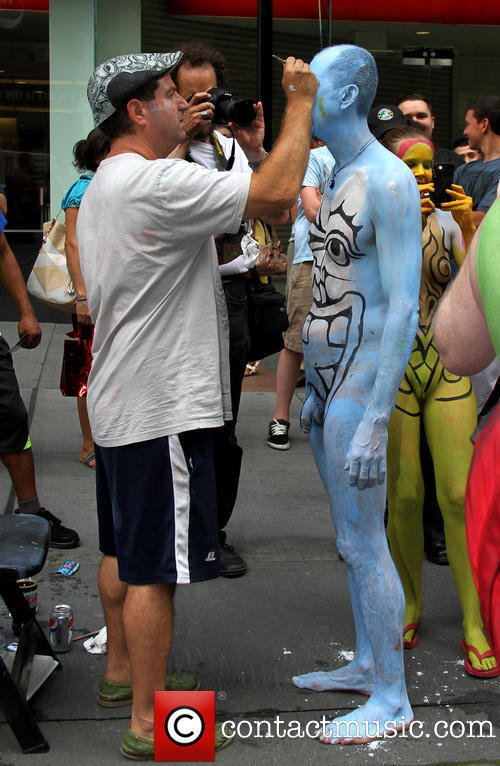 maleinstructor:  Bodypainting artist Andy Golub paints the naked bodies of men and