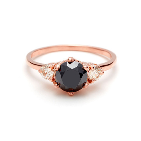 alternativebride:  Black diamond center, white diamond side stones in a rose gold