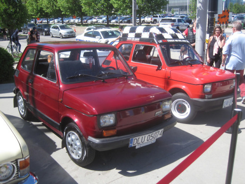 Display of Communist era cars common in Poland in the 1980s (except that golden “duck”), during Miss