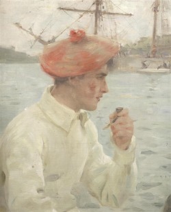 Henry Scott Tuke (English, 1858-1929), A young sailor. Oil on canvasboard, 43 x 35.5 cm.