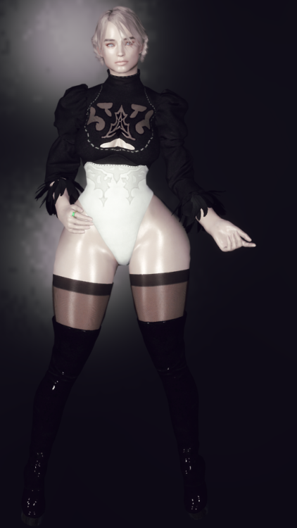 6QX on 2B’s outfit with Pandas2B bodyslide–higher res for first image––higher res 