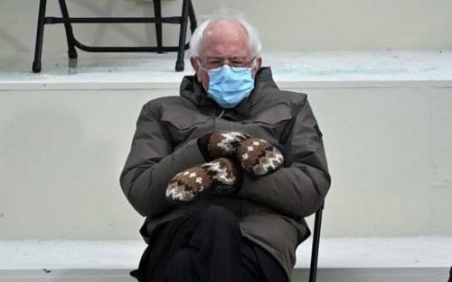 Bernie Sanders, who went as a normal person on a cold day at Biden’s inauguration, wearing a w