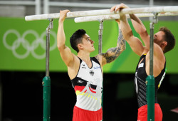 onlygymnastics:    Marcel Nguyen of Germany competes during the Men’s Individual All-Around final on Day 5 of the Rio 2016 Olympic Games   