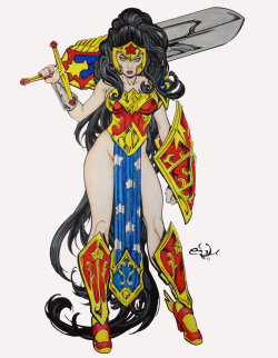 motleyjack:  Ame Comic Girls Wonder Woman by Edufrancicsoby SSGJoey Cartoons &amp; Comics / Traditional Media / Comics / Mixed Media©2014 SSGJoey  here is one I started on vacation. could not get the shading without my studio light( did not know how