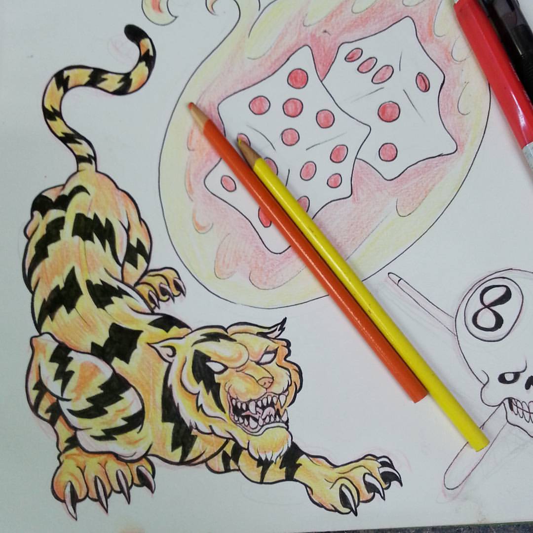 Got some color in this flash tiger. #ink #tigers #flash #art #drawing  (at Empire