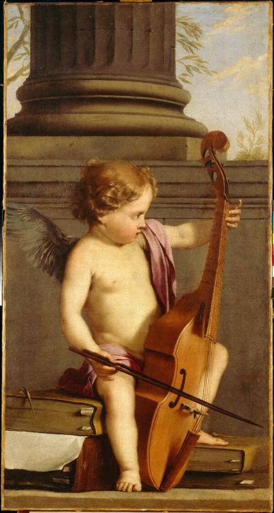 Putto jouant de la basse de viole (Putto playing the bass viol)  -  Laurent de La Hyre French painte