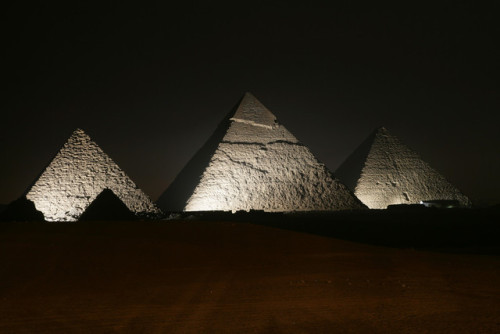 The Pyramids of Giza at night