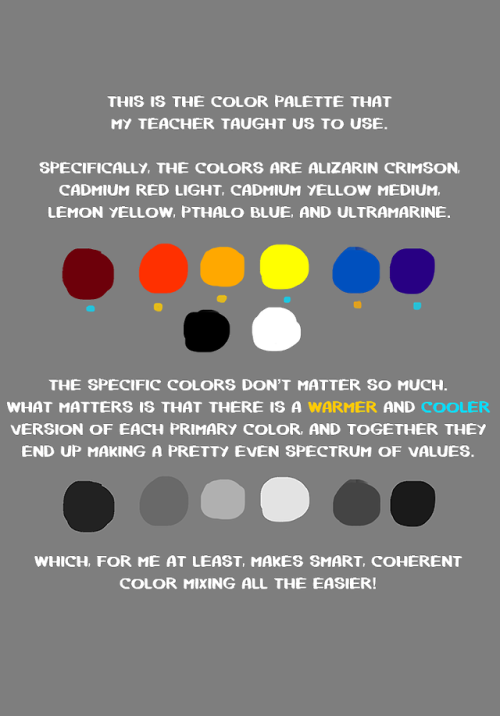 sveltte:  I made a tutorial about mixing colors when painting! It’s really long and rambly and probably repeats itself a lot, but maybe it’ll be helpful to somebody. It’s intended for people who already have a basic understanding of color theory,