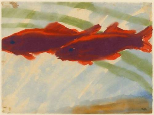 stepstepby:    Emil NoldeZwei Goldfische, n/dWatercolor on Japanese paperHamburger Kunsthalle  