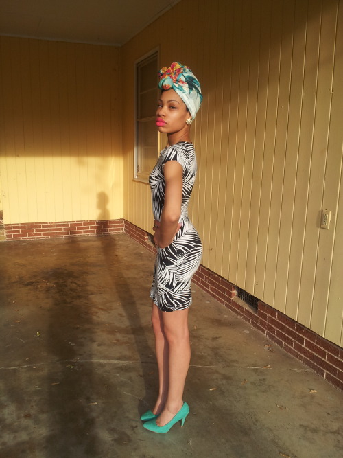 blackandkillingit: blackfashion:  Dress: F21 Scarf: H&amp;M Shoe: Rue 21 Earrings: Thr