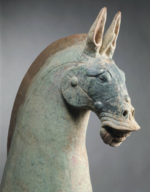 China. Red earthenware green-glazed Horse, Eastern Han dynasty, A.D. 25–220