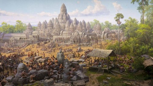 Construction of Bayon temple, Cambodia