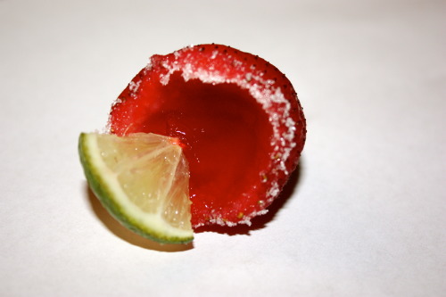 Strawberry Margarita jello shot in a strawberry!