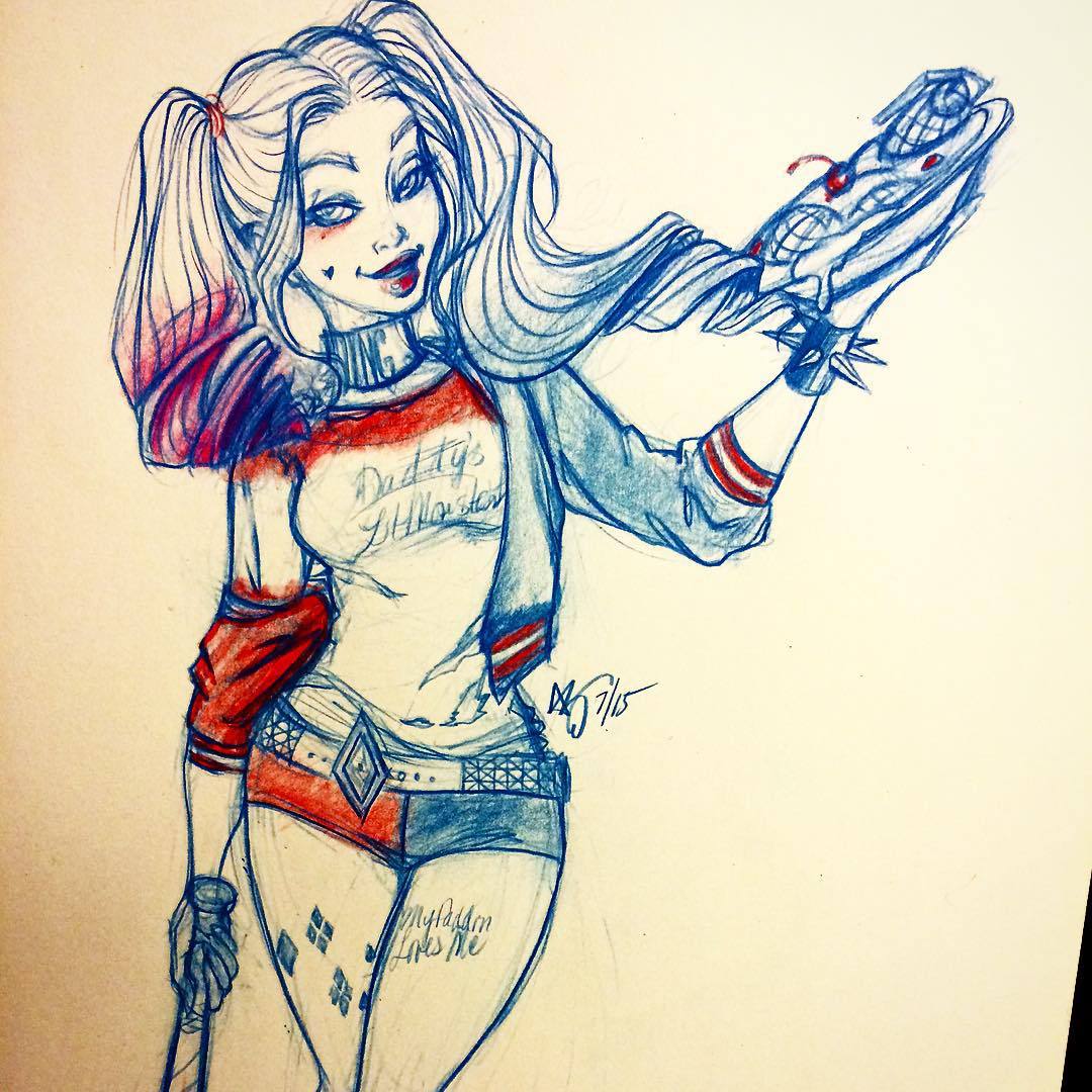 asher-bee:  Quick Harley sketch at work. #harleyquinn #dccomics #dc #joker #batman