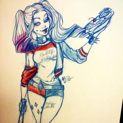 Asher-Bee:  Quick Harley Sketch At Work. #Harleyquinn #Dccomics #Dc #Joker #Batman