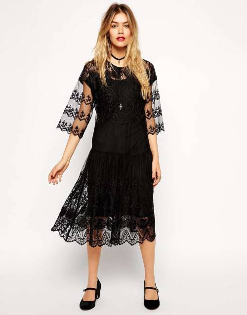 ASOS Premium Victoriana Dress with Dropped Waist with Embroidery