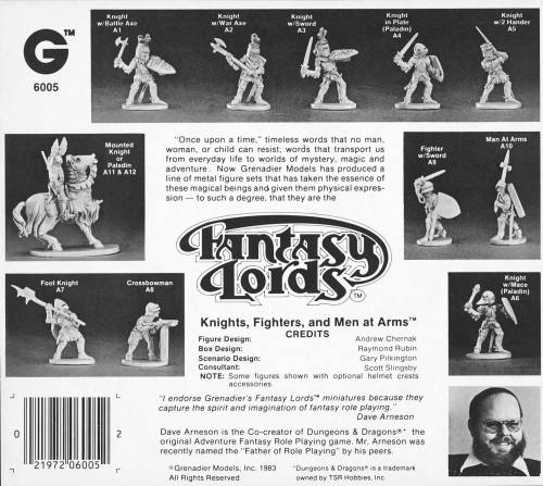 Dave Arneson, “Father of Role Playing,” endorsed some of Grenadier Models’ Fantasy