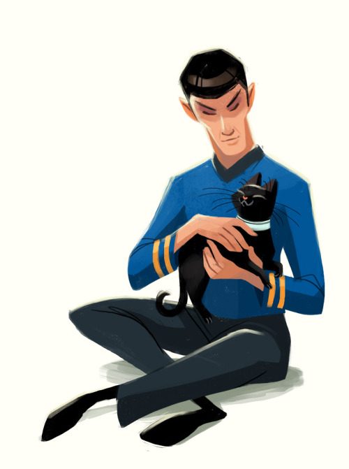 dailycatdrawings:353: Tribute to SpockI grew up with and love Star Trek, so today’s drawing honors t