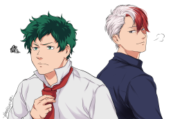 hanatsuki89:  Future! Au   in which these boys become pro heroes… but Deku still can’t tie his neckties properly and Bakugou’s worst enemy are still…well, neckties. He’s not going to wear them. NeverP.s. they are dressed up to attend one of