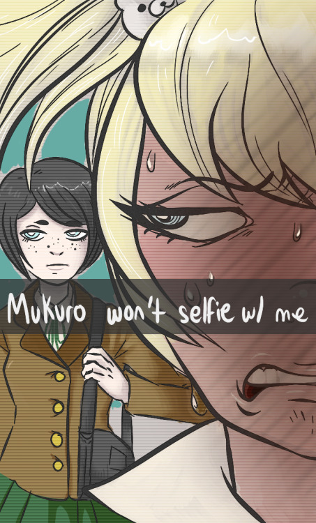 bratwurstmakesart:junko trying to get mukuro to take a selfie is a constant struggle