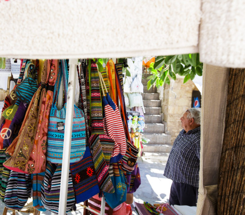 Bag stall in Ancient Lappa. Crete, Greece.