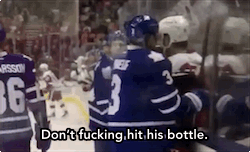 teacupnosaucer:  quititcarolyn:  so-hockey-eh:  Hockey: a sport where grown men will fight endlessly about a water bottle [x]  This is amazing  what 
