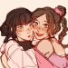 zukoisgayforsokka:yayee-prsp:Girls[ID: A digital drawing of Mai and Ty Lee from Avatar the Last Airbender. It is modern day and they are seen from the chest up. Ty Lee is on the right, excitedly wrapping her arms around Mai’s neck and pressing their