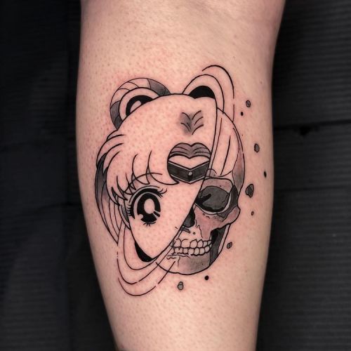 ig: floridatattooer blackw;leg;sailor moon;skull