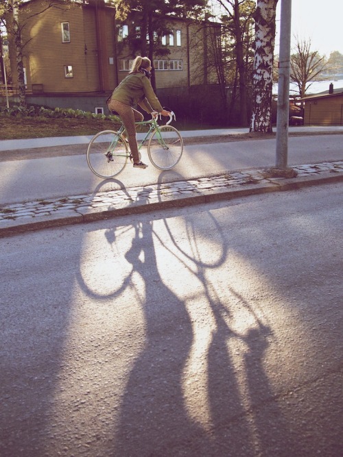 babe travels in the golden hour by bike