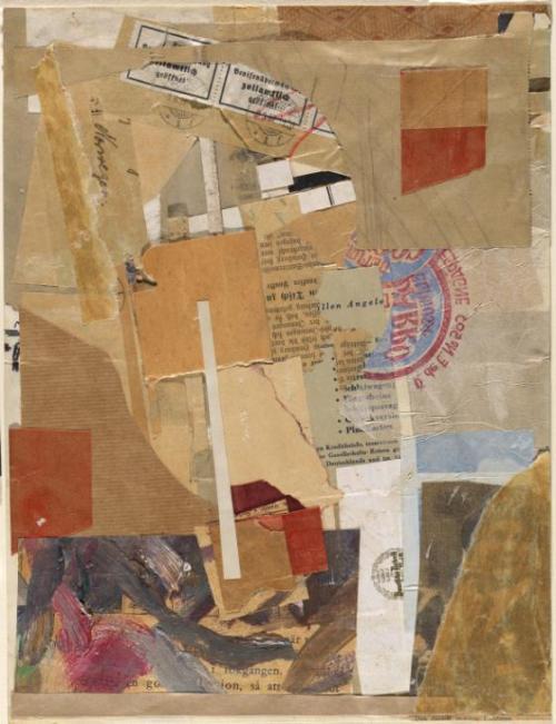 Kurt Schwitters, Opened by Customs 1937-8, Paper collage, oil and pencil on paper. &lsquo;German