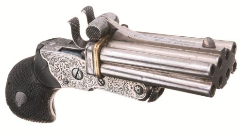 peashooter85:Eight barreled volley pistol crafted by Giovanni Merolla, circa 1850-1875.from Rock Isl