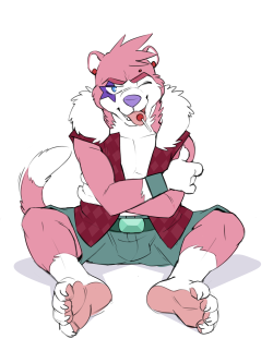 vasukiart:  my newest character - Usaku, a pink stoat who is sort of an alt fursona to Vasuki. he’s the lead singer of an emo pop band called Glitter Skeleton and he is a huge flirt.