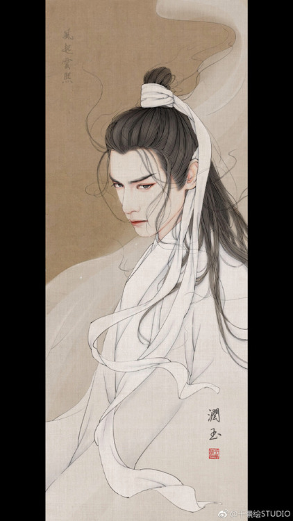 Character of Chinese costume drama Ashes of Love: Runyu 润玉. Illustration by 千景绘STUDIO. 