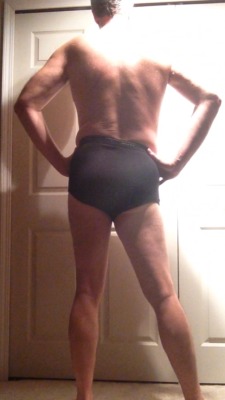 Follower submitted, thank you.   What could be hotter than a silver-haired man wearing black-raven briefs covering my married virgin butt needing a “balls-deep” cock ?… Brian 59yo married