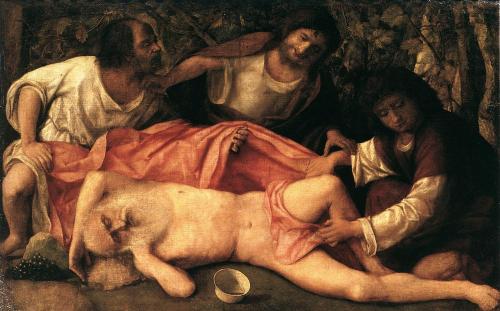 Giovanni Bellini, Ebbrezza di Noè, 1515,  Musée des Beaux-Arts, Besançon.
