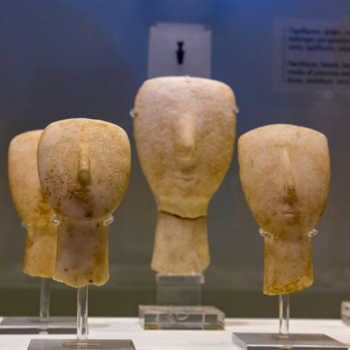 Faces.Cycladic idols found on Crete. Heraklion Museum 2018.